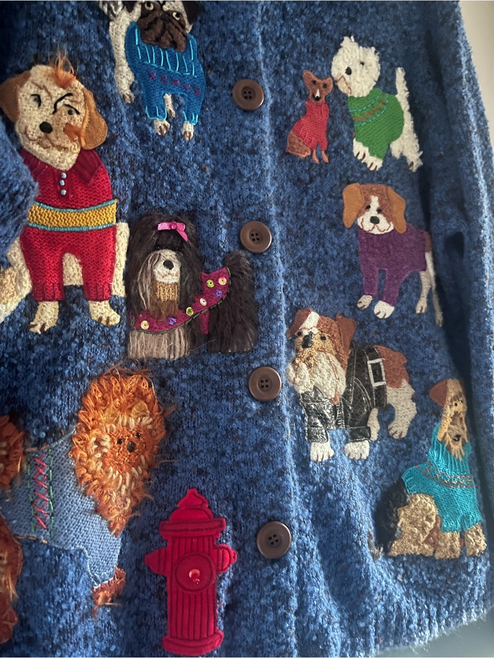 Design Options By Philip and Jane Gordon Blue Knit Dog Vintage Cardigan - Picture 5 of 12